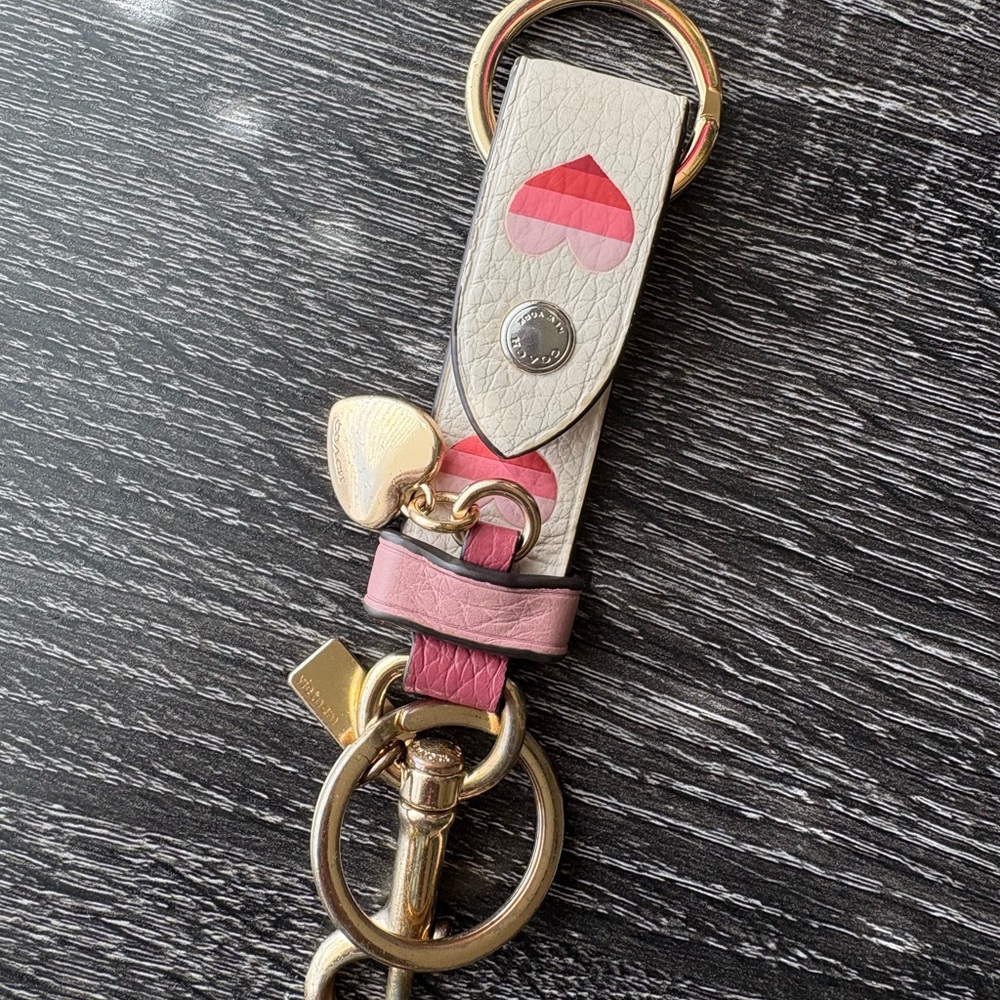 Coach Heart Print Gold Keychain
